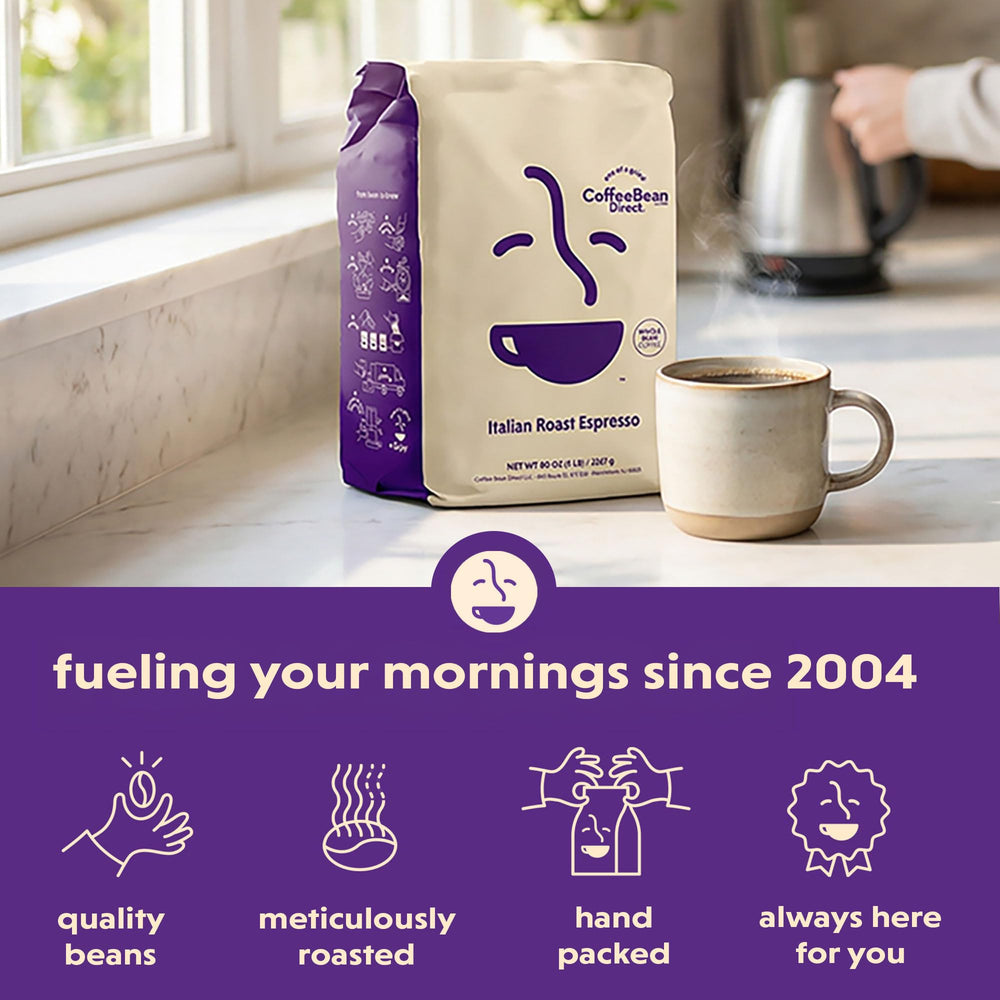 Coffee Bean Direct etiqueta con detalles de sabor y tueste