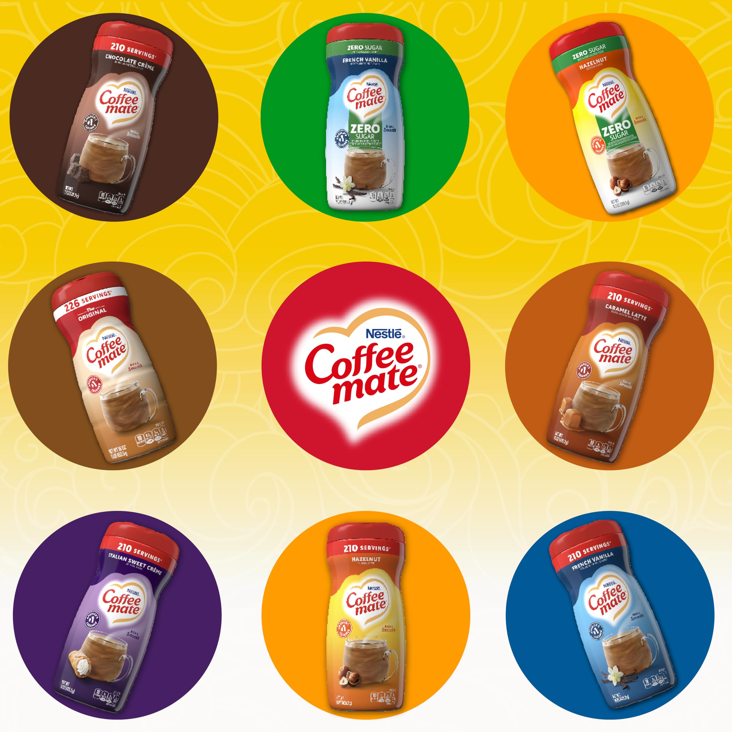 Coffee‑Mate etiqueta nutricional visible, información clara sobre ingredientes y sin azúcar