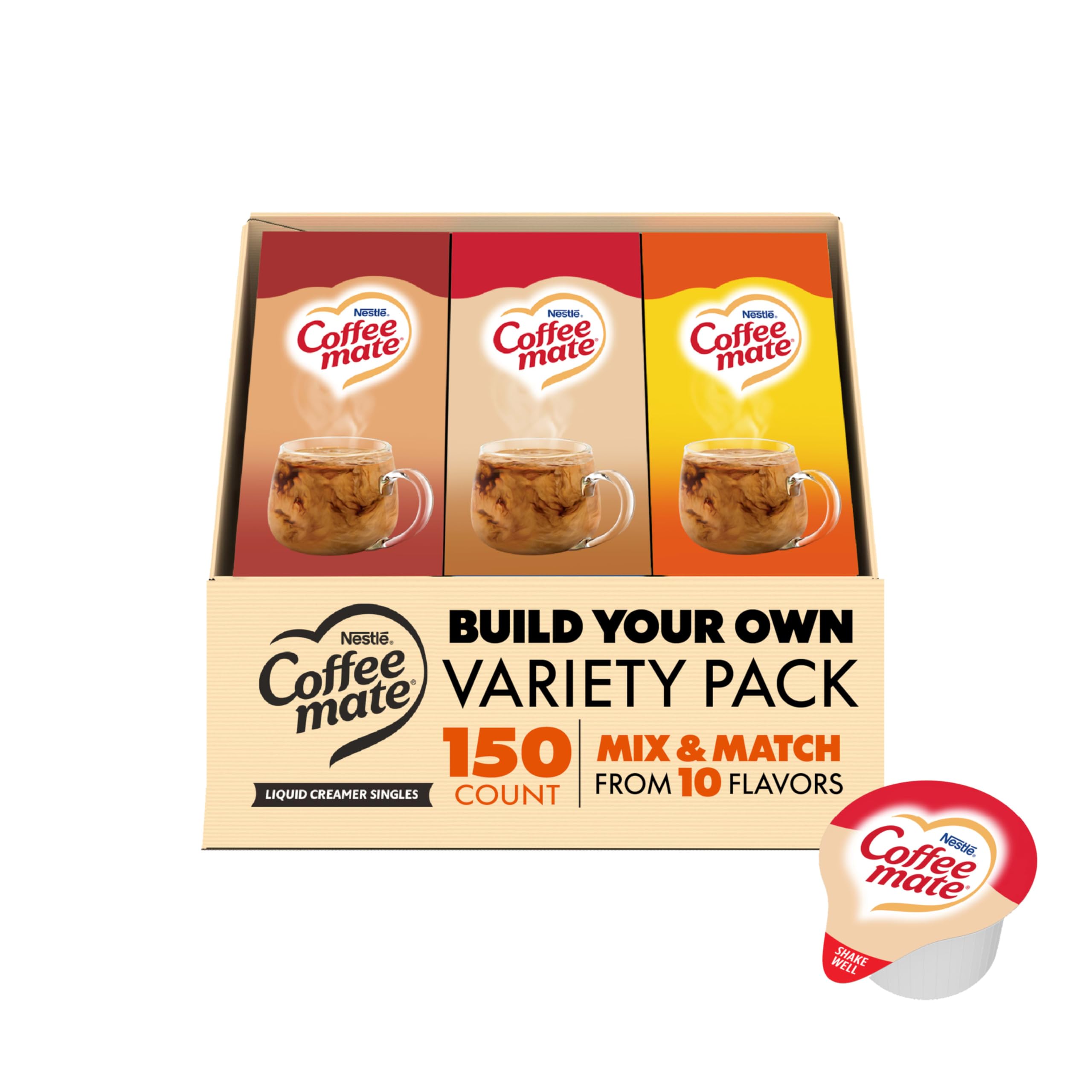 Coffee mate caja dispensadora frontal mostrando variedad y fácil acceso
