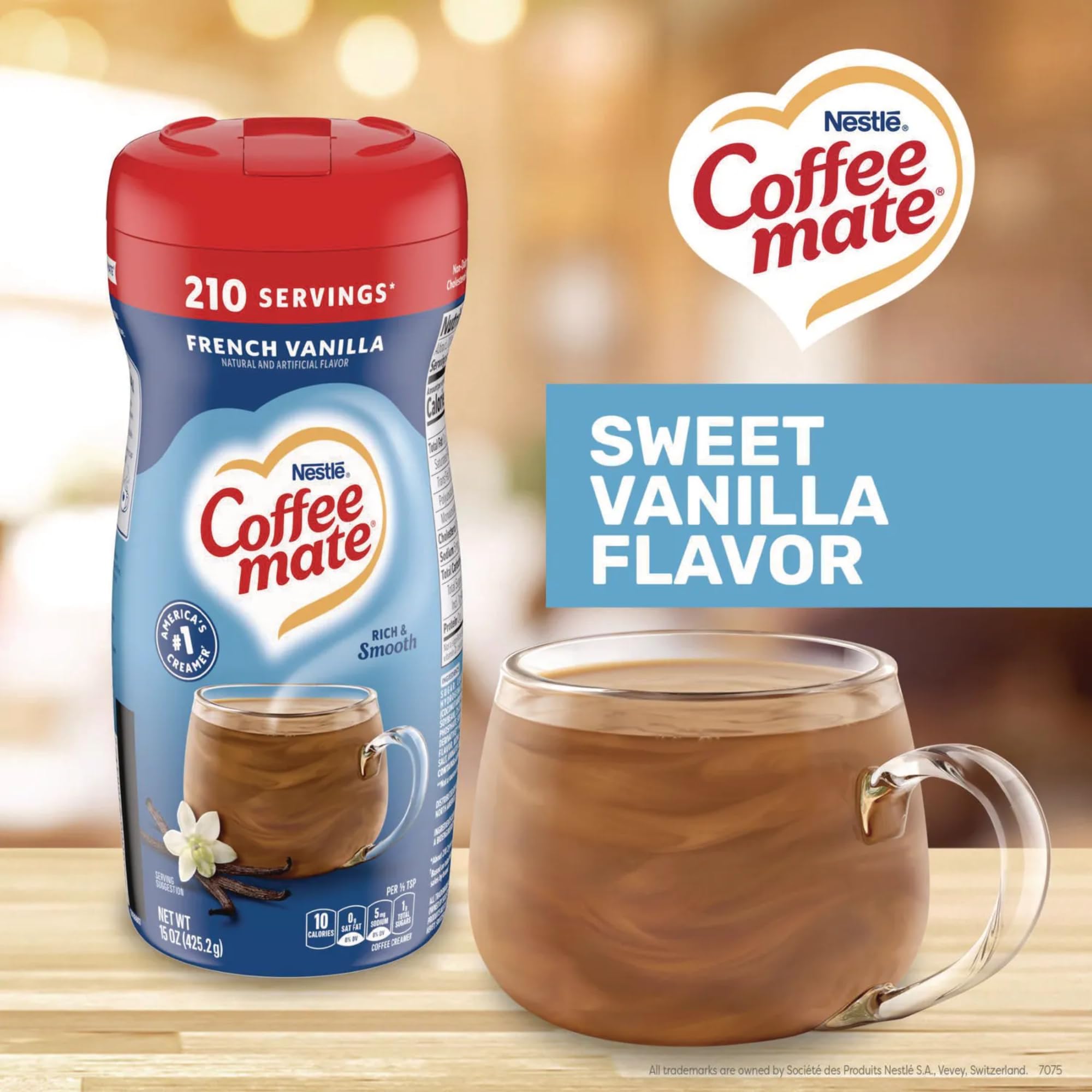 Coffee Mate compare tamaño en mano para referencia y uso doméstico