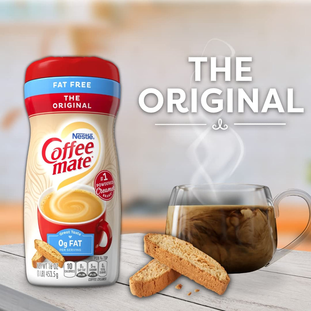 Coffee Mate polvo textura en primer plano que muestra finura y fácil disolución