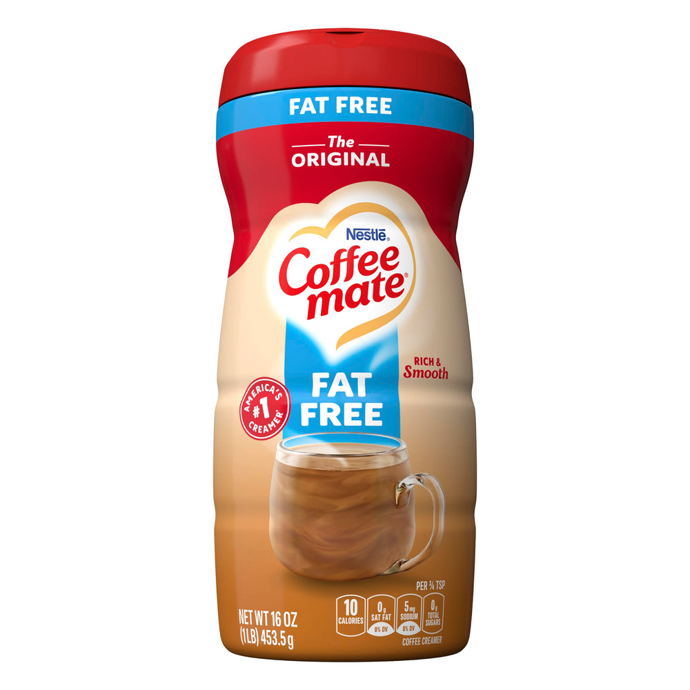 Coffee Mate frente del empaque mostrando 16 oz y marca, práctico para despensa
