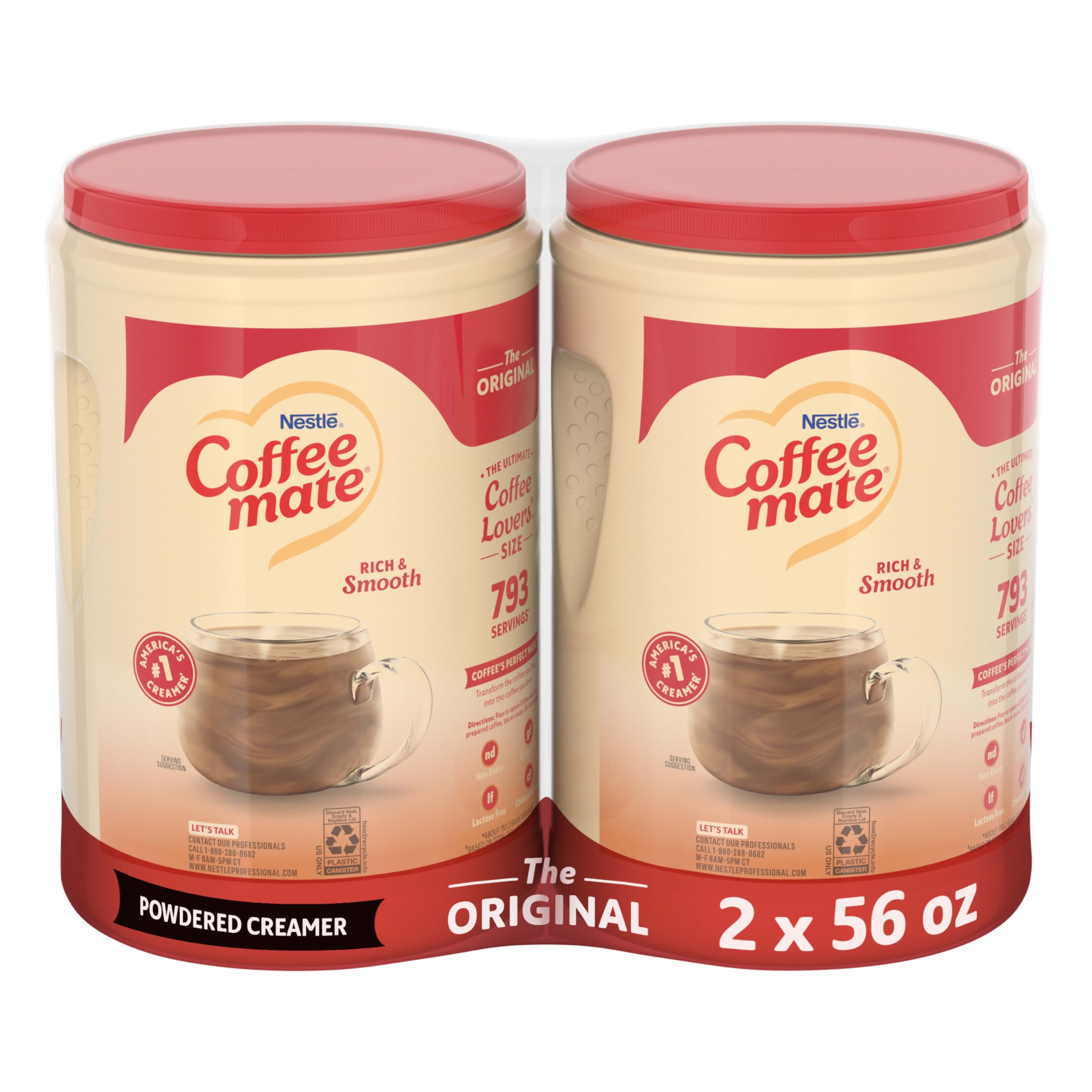 Coffee Mate lata frontal mostrando presentación a granel y conveniencia