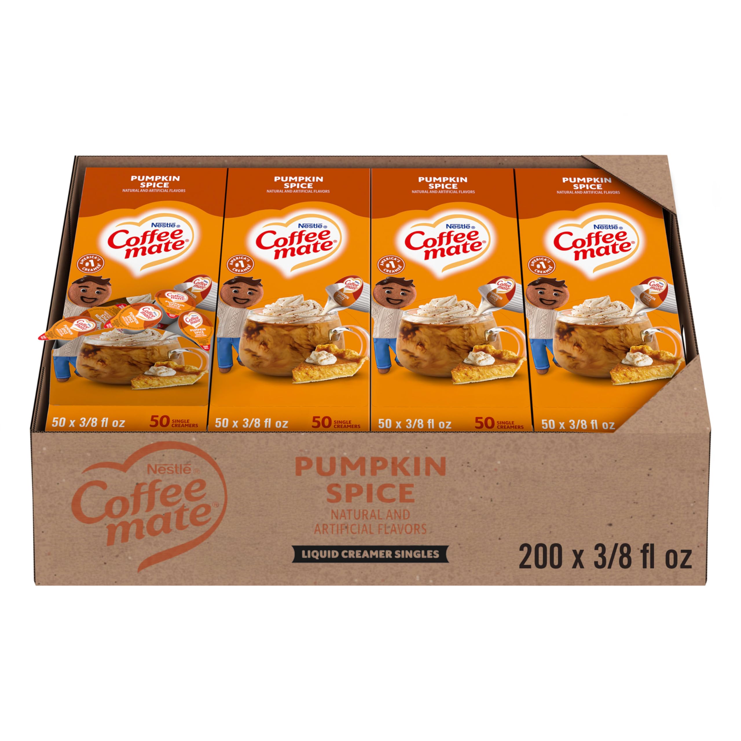 Coffee mate frontal del paquete mostrando el diseño y sabor pumpkin spice