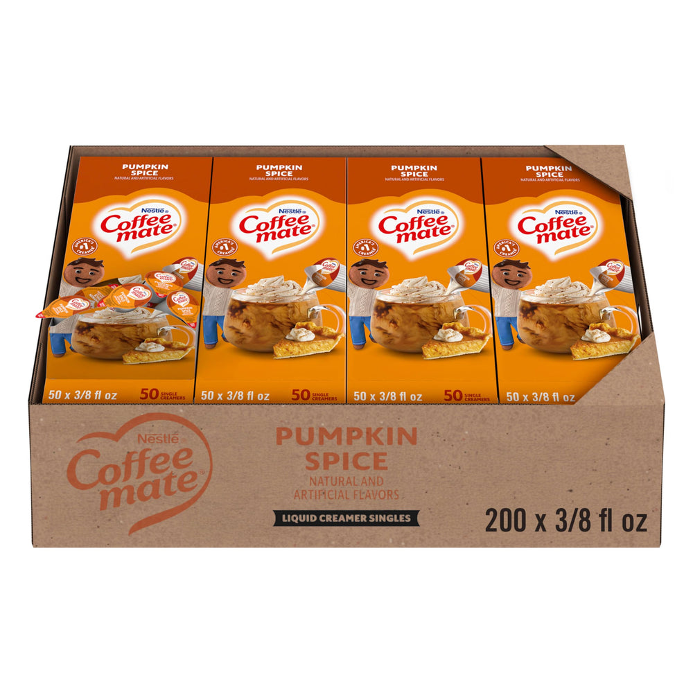 Coffee mate frontal del paquete mostrando el diseño y sabor pumpkin spice
