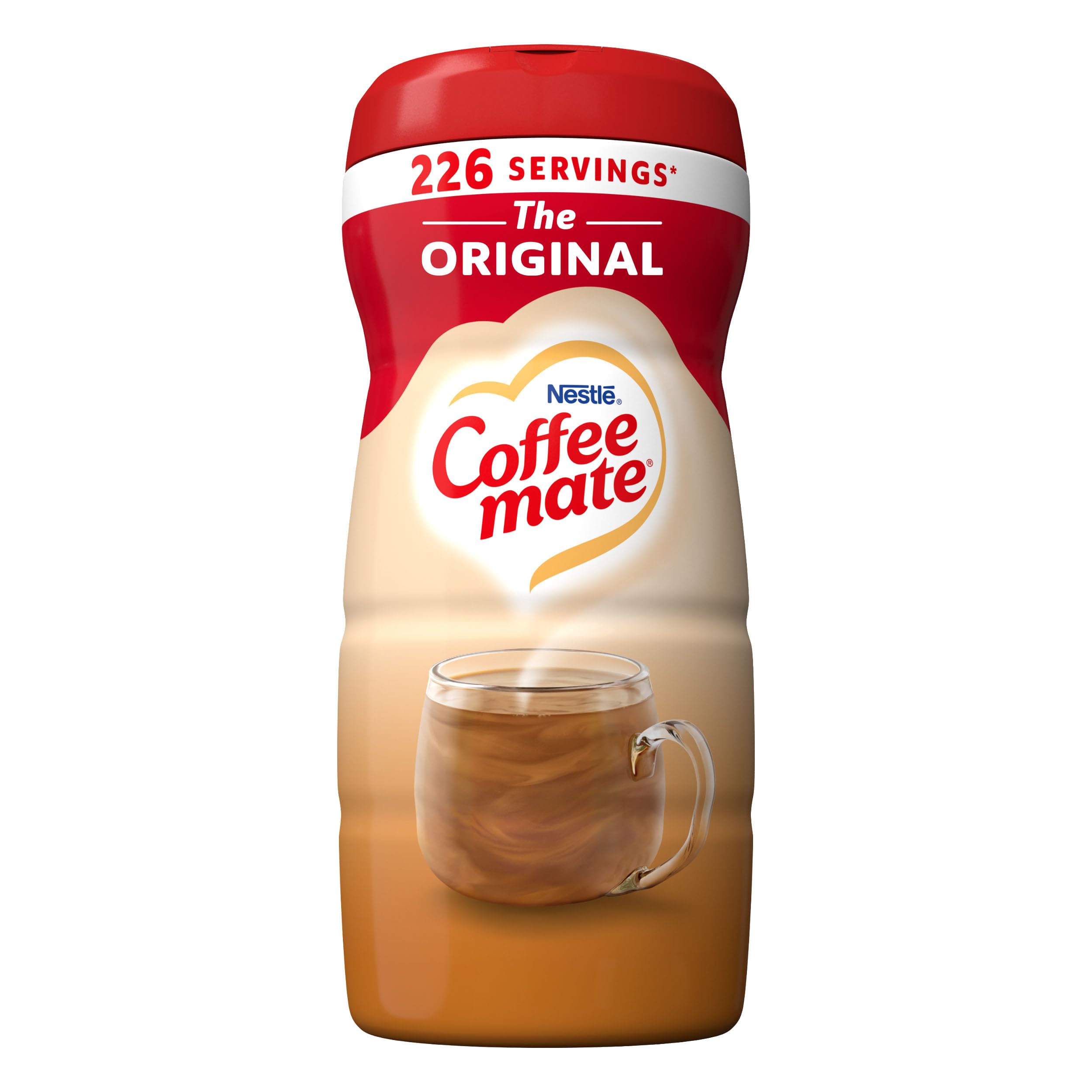 Coffee Mate paquete frontal mostrando la marca y beneficio de cremosidad