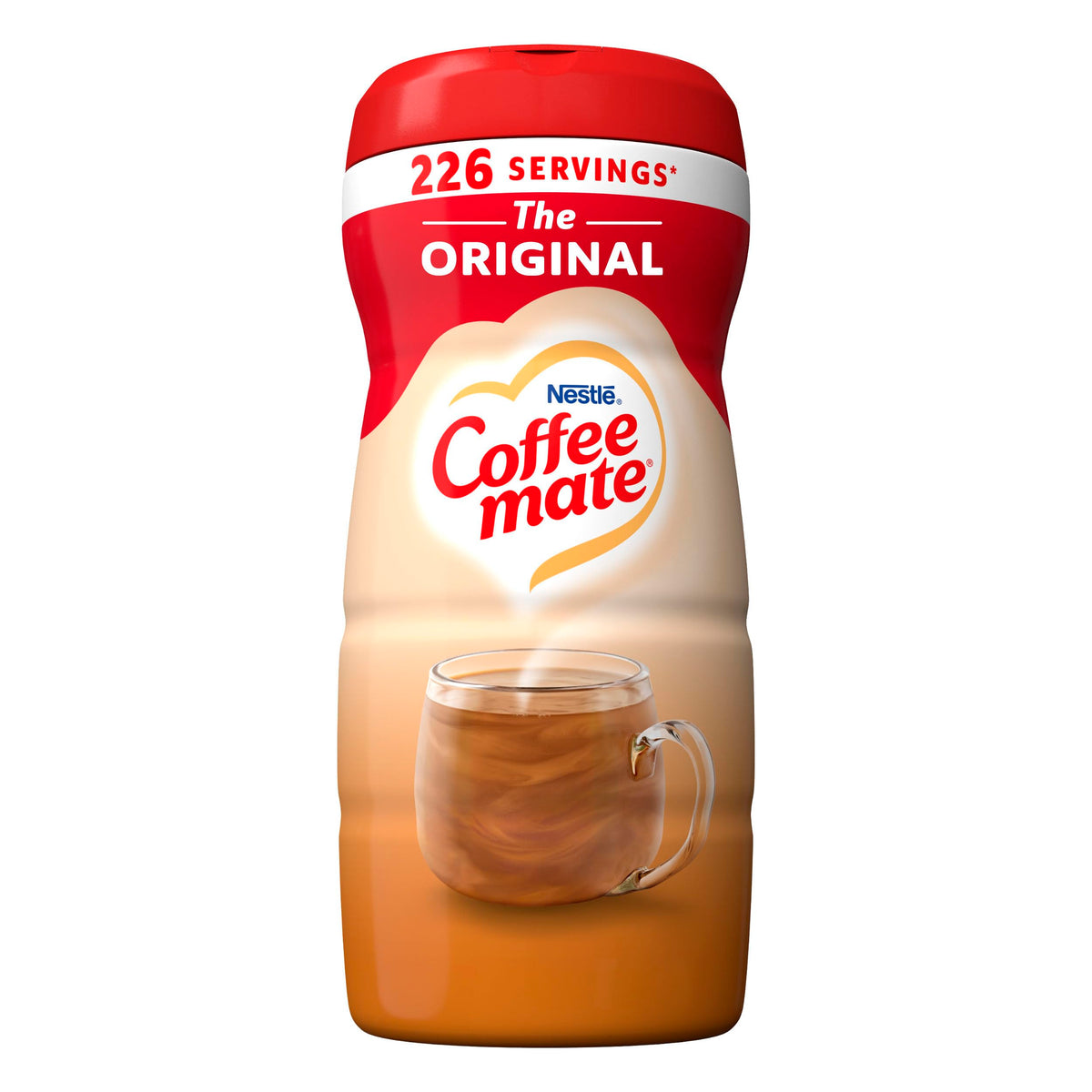 Coffee Mate paquete frontal mostrando la marca y beneficio de cremosidad
