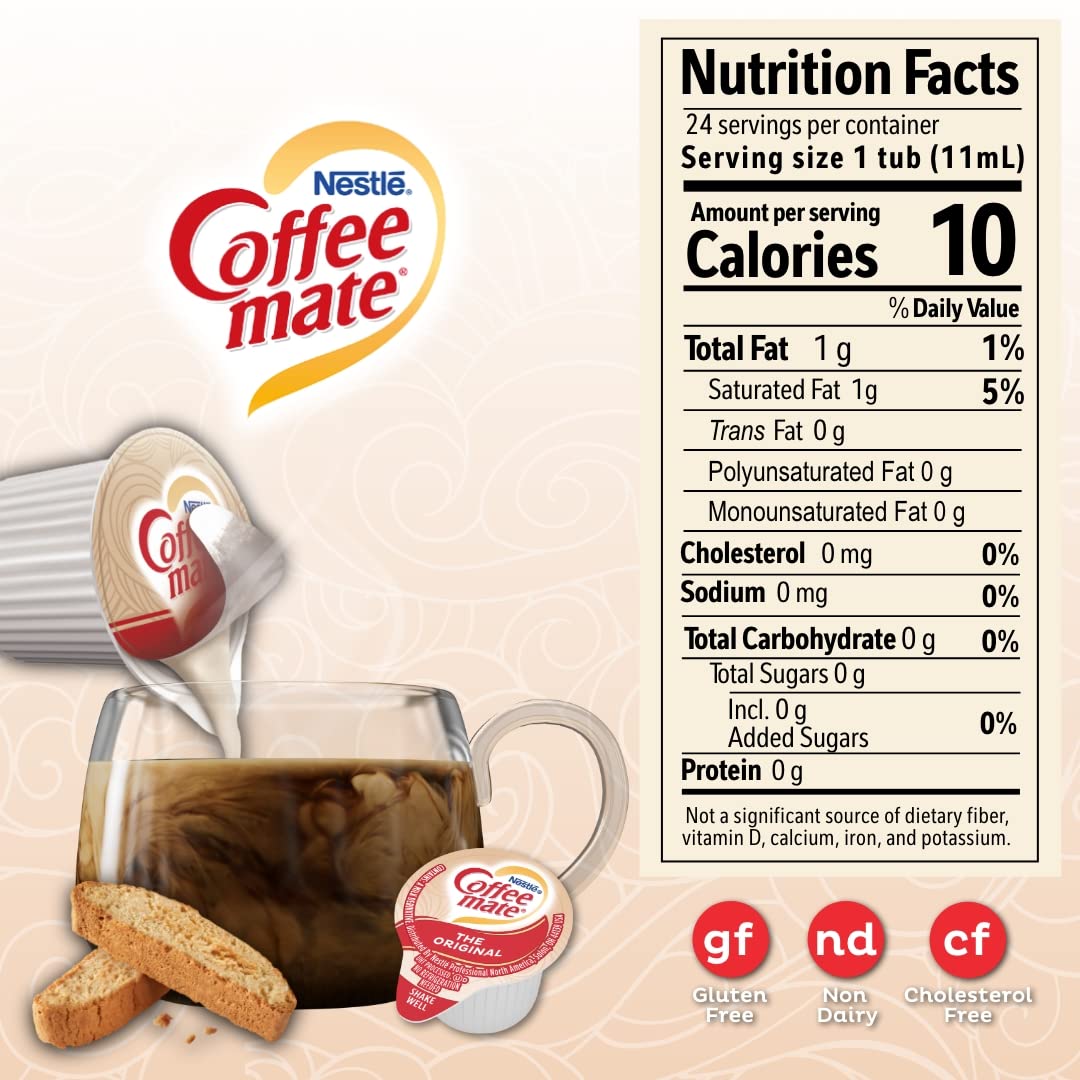 Coffee mate caja abierta con monodosis alineadas, fácil reparto