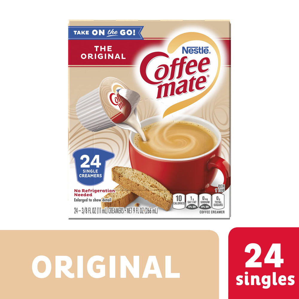 Coffee mate empaque lateral mostrando instrucciones y conservación