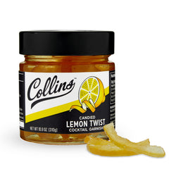 Collins cáscara de limón confitada en frasco, guarnición lista para cocteles