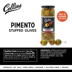 Collins Chicago aceituna Colossal en copa de martini, mejora presentación del cóctel