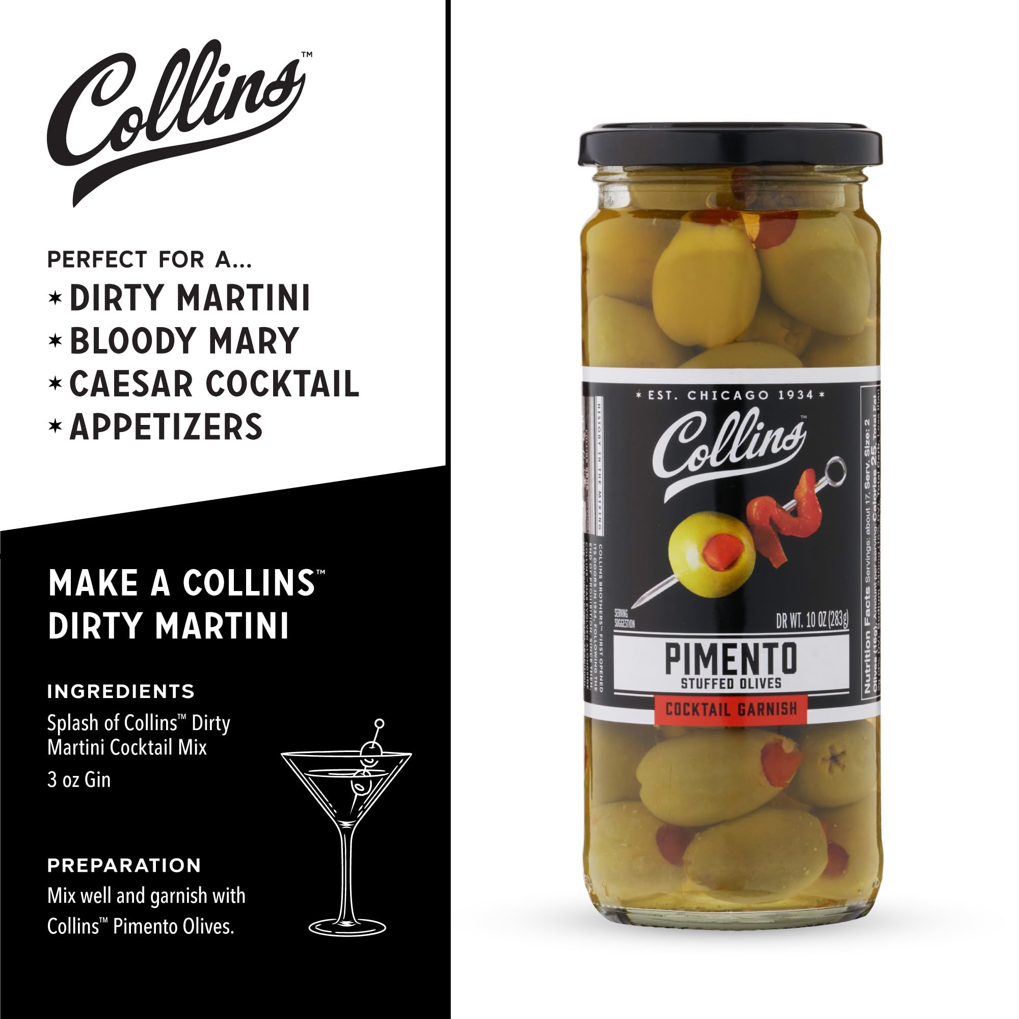 Collins Chicago salmuera y aceitunas, conserva sabor y frescura visibles