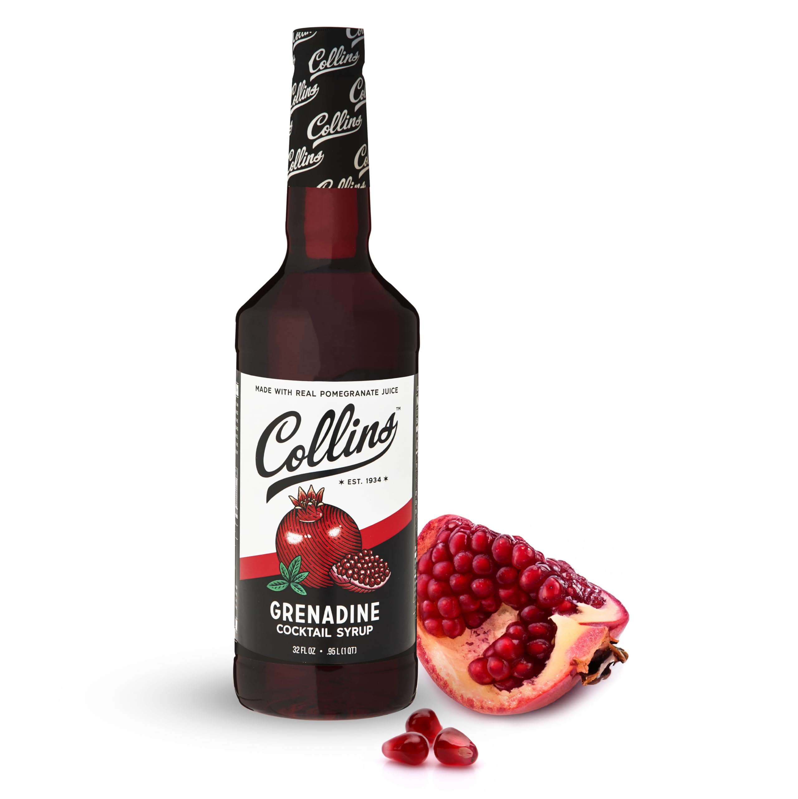 Collins botella frontal 32 oz mostrando etiqueta clara y volumen