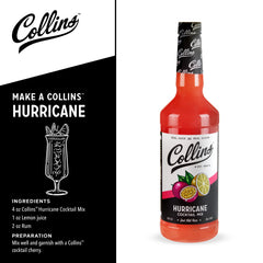 Collins Hurricane cóctel servido en vaso ancho con hielo listo para invitados