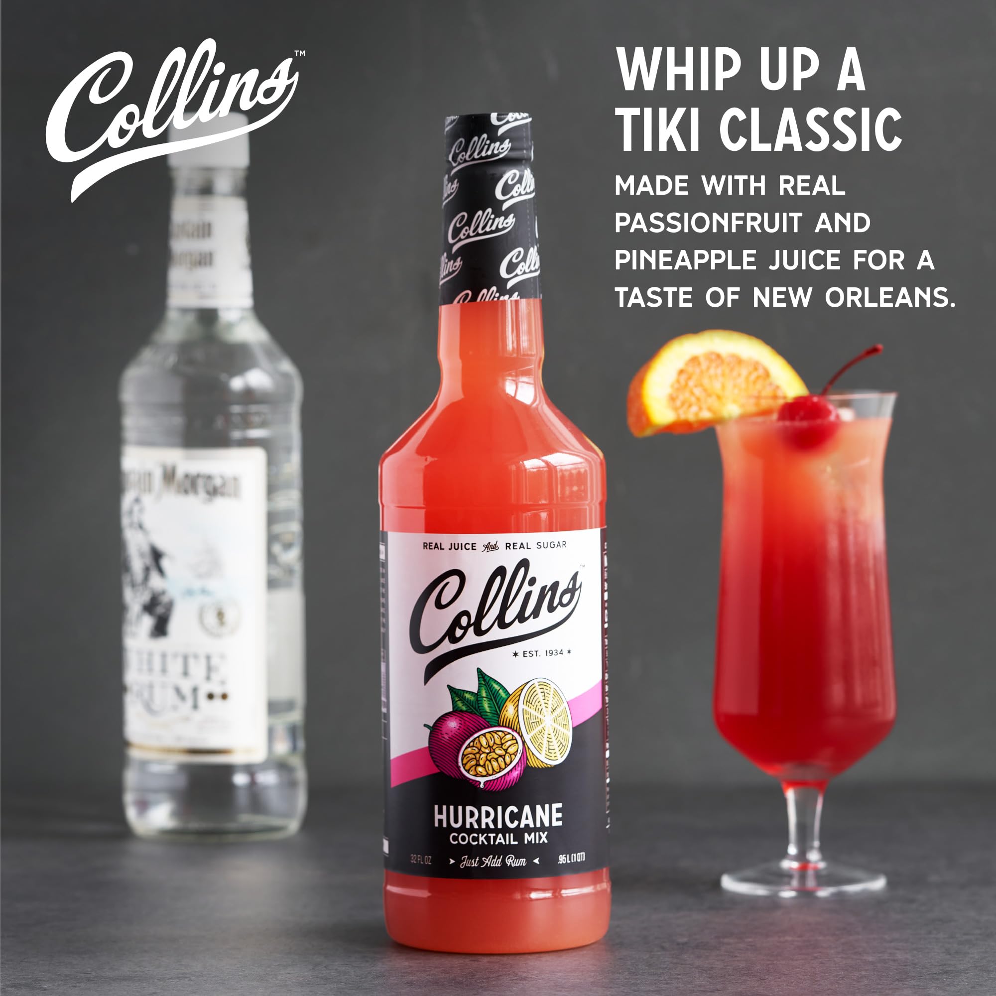 Collins Hurricane textura del líquido resaltando color frutal y aspecto natural