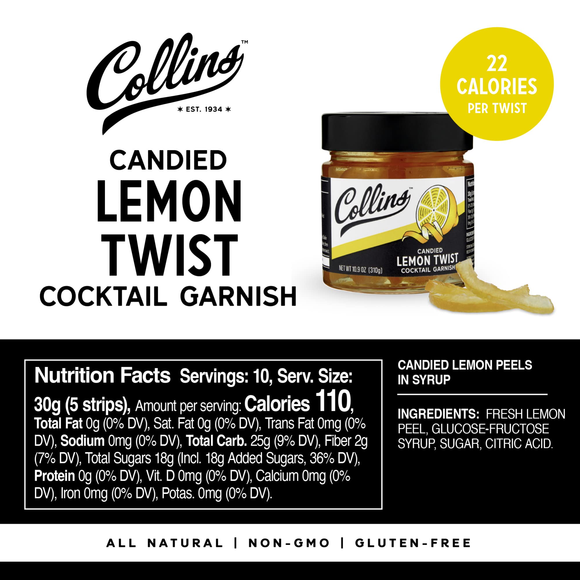 Collins etiqueta del frasco con ingredientes, claridad y confianza