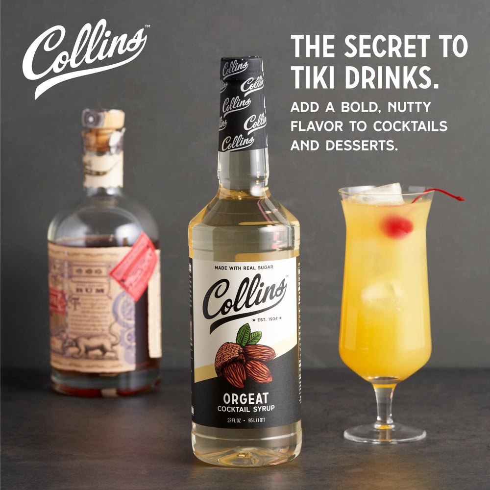 Collins Orgeat Syrup detalle de etiqueta mostrando ingredientes naturales