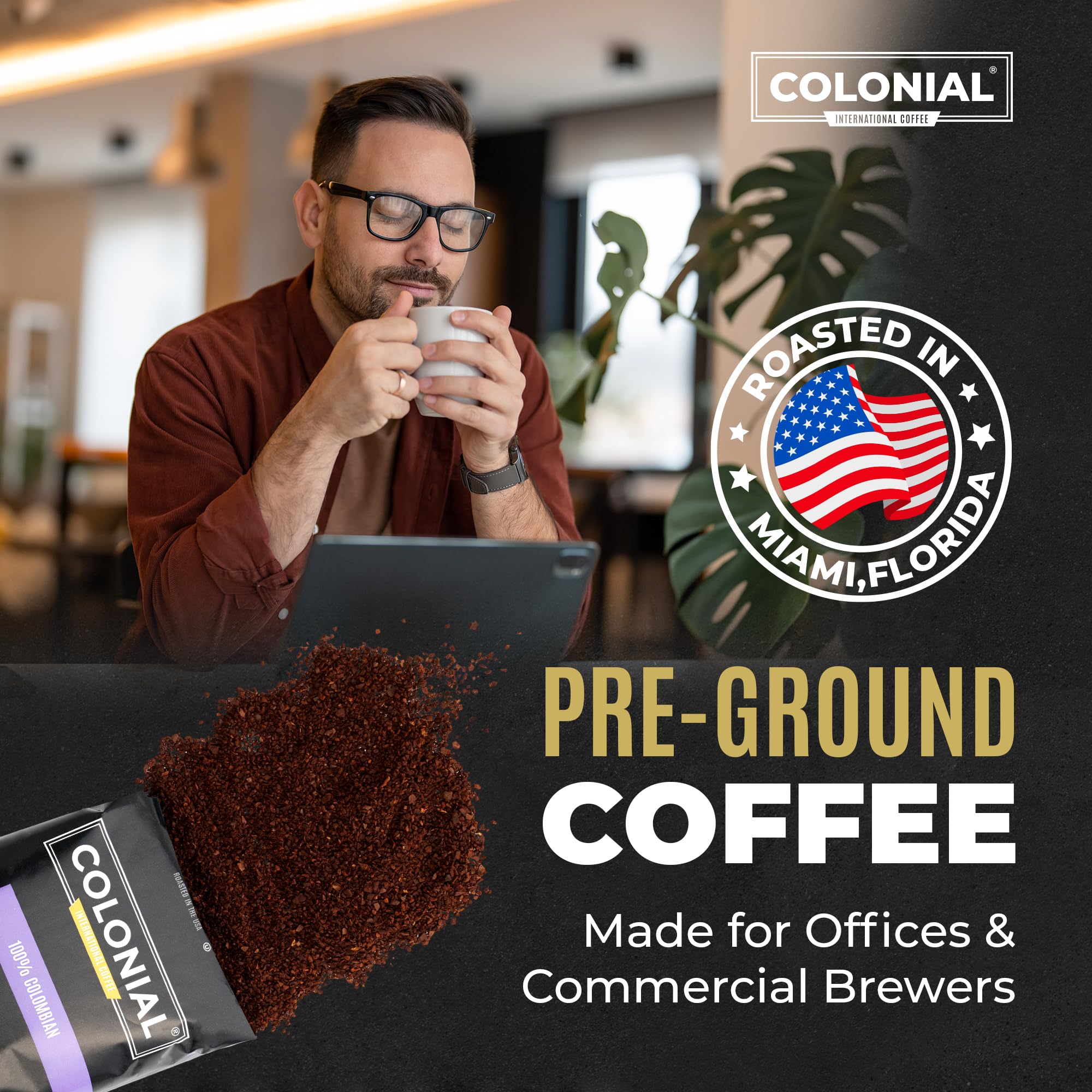 COLONIAL INTERNATIONAL COFFEE sobre individual cerrado que conserva frescura y aroma