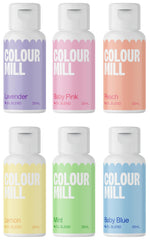Colour Mill frontal del pack pastel mostrando seis botellas y colores