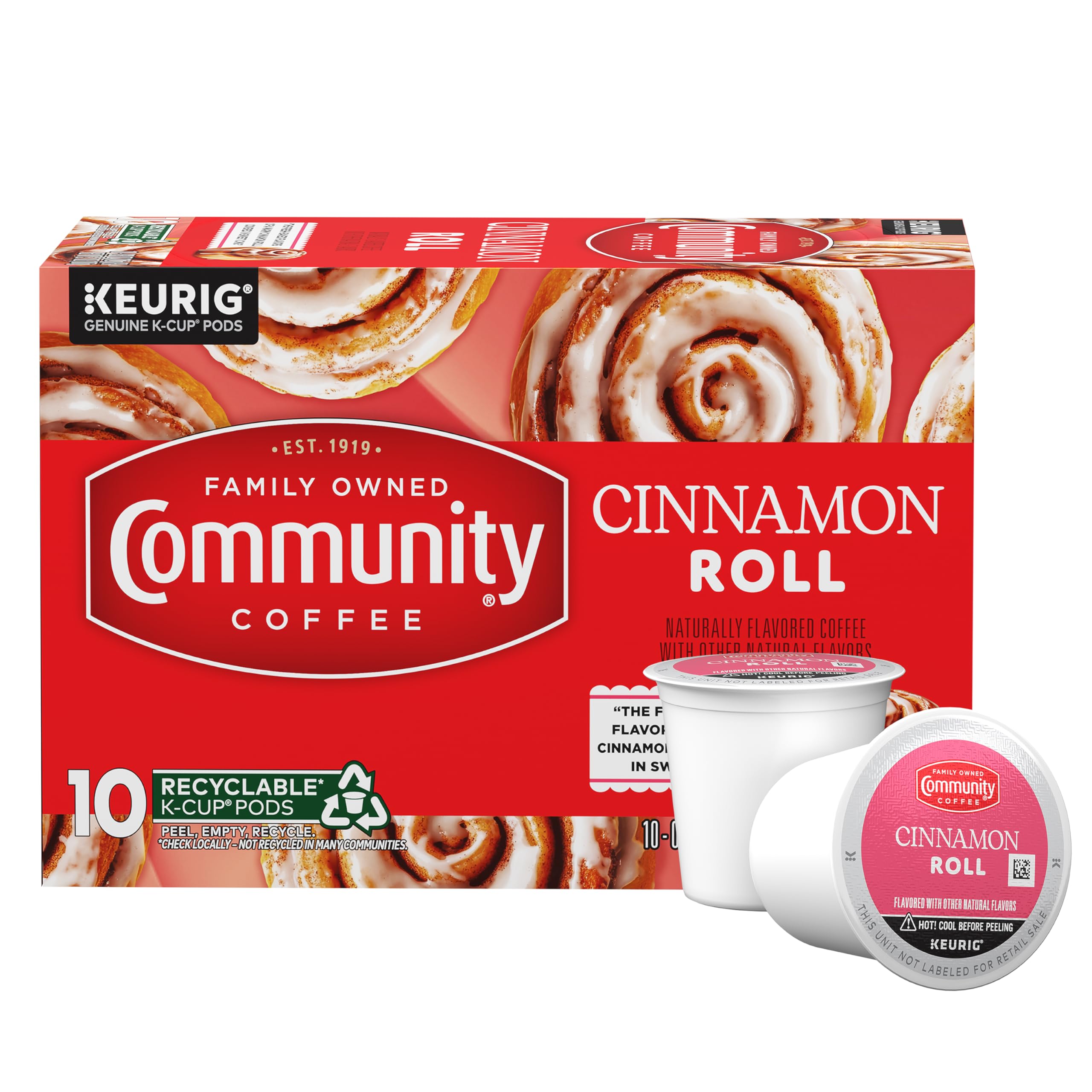 Community Coffee caja frontal mostrando 10 cápsulas y diseño atractivo