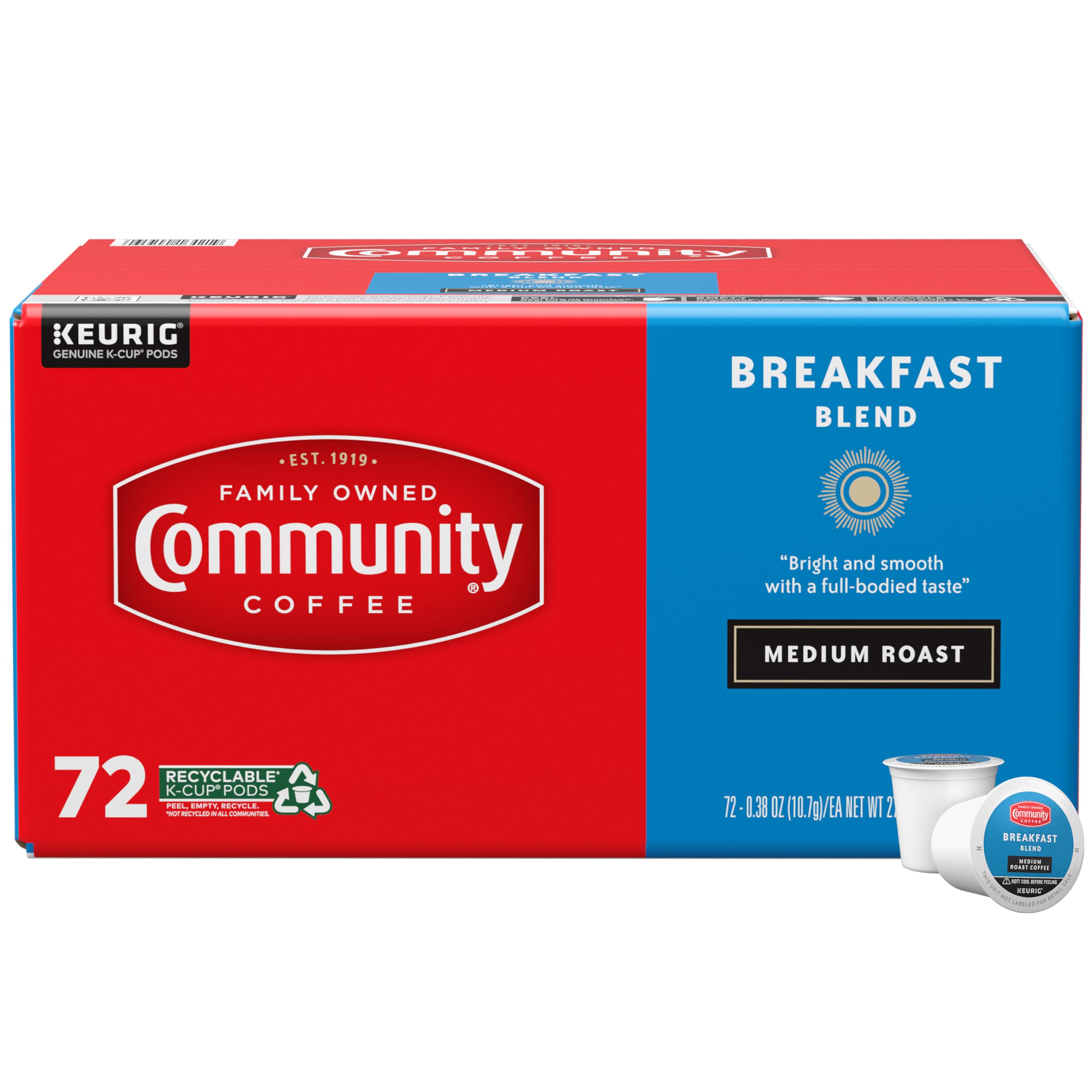 Community Coffee vista frontal del paquete de 72 cápsulas, conveniencia instantánea