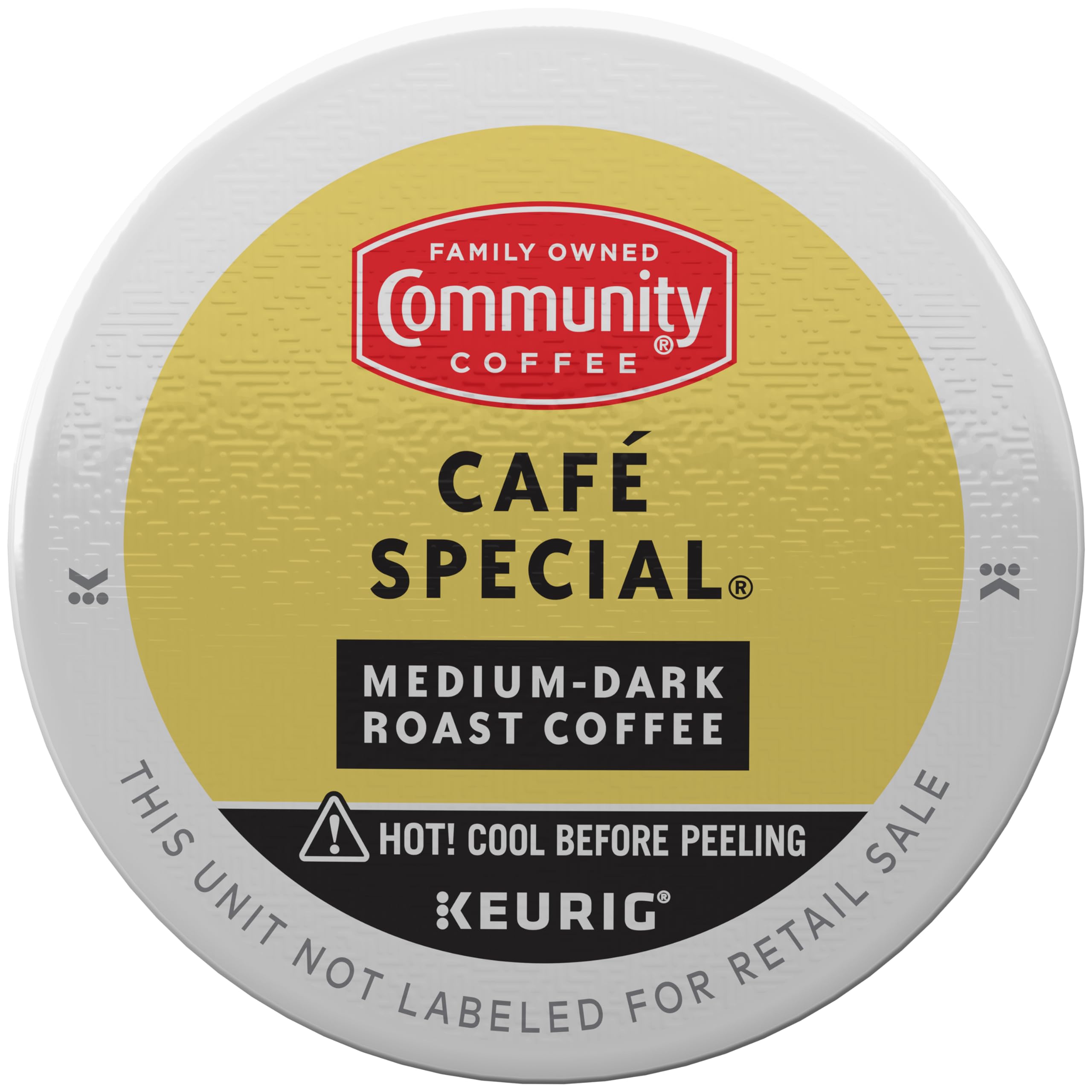 Community Coffee cápsula K-Cup en primer plano evidenciando sello de frescura