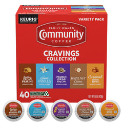 Community Coffee frontal del paquete Cravings Collection mostrando sabores