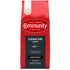 Community Coffee primer plano del molido, textura uniforme y frescura