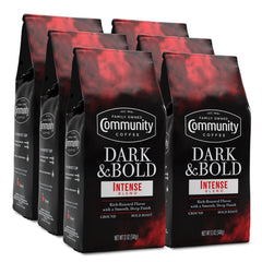 Community Coffee frente del paquete Dark & Bold muestra diseño y frescura