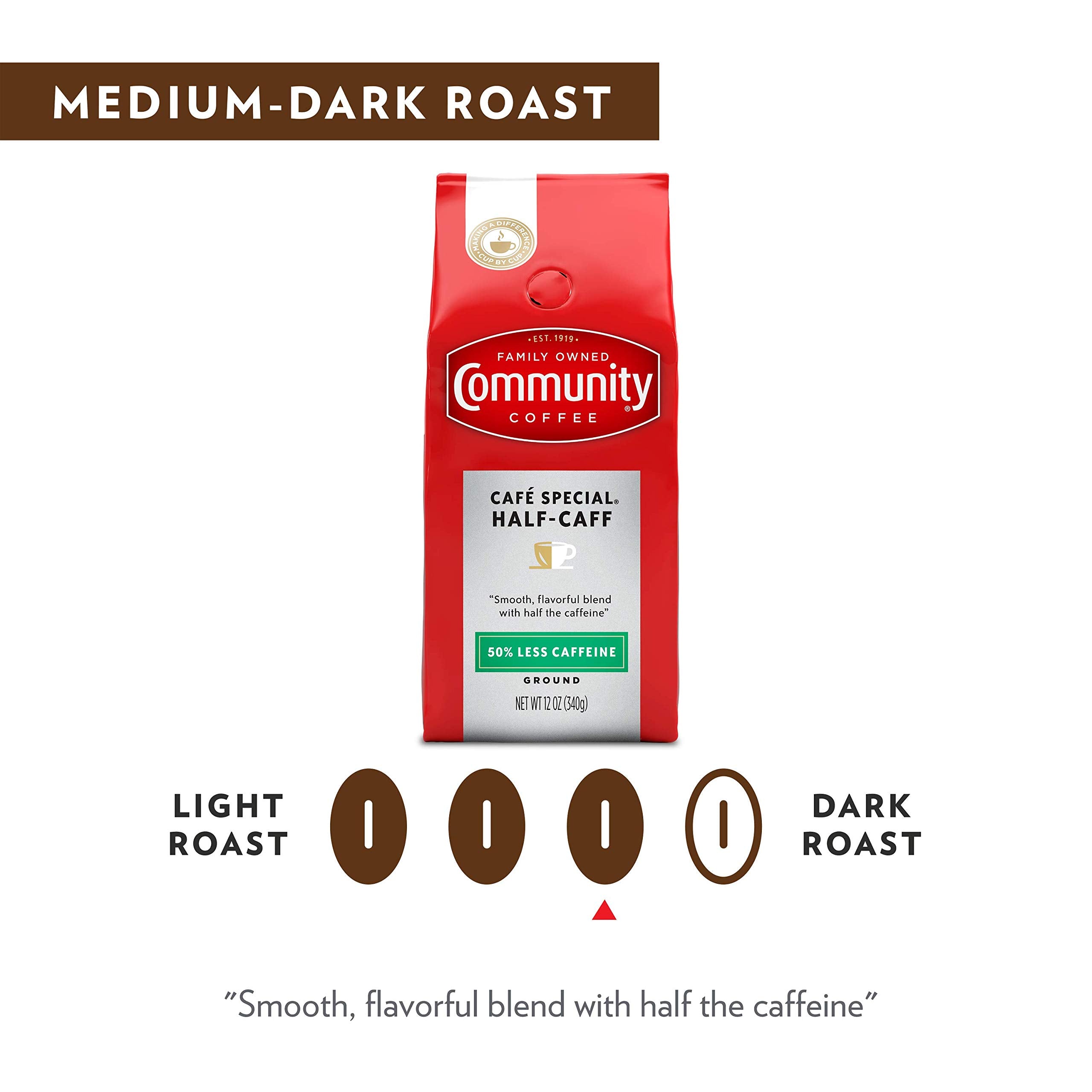 Community Coffee taza servida con crema ligera, sabor balanceado