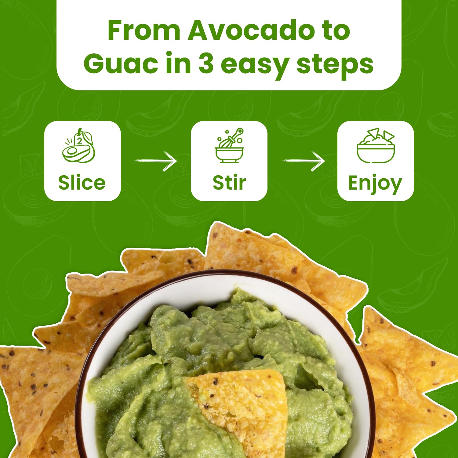 Concord Foods guacamole servido en plato listo para dip con chips