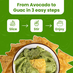 Concord Foods guacamole servido en plato listo para dip con chips