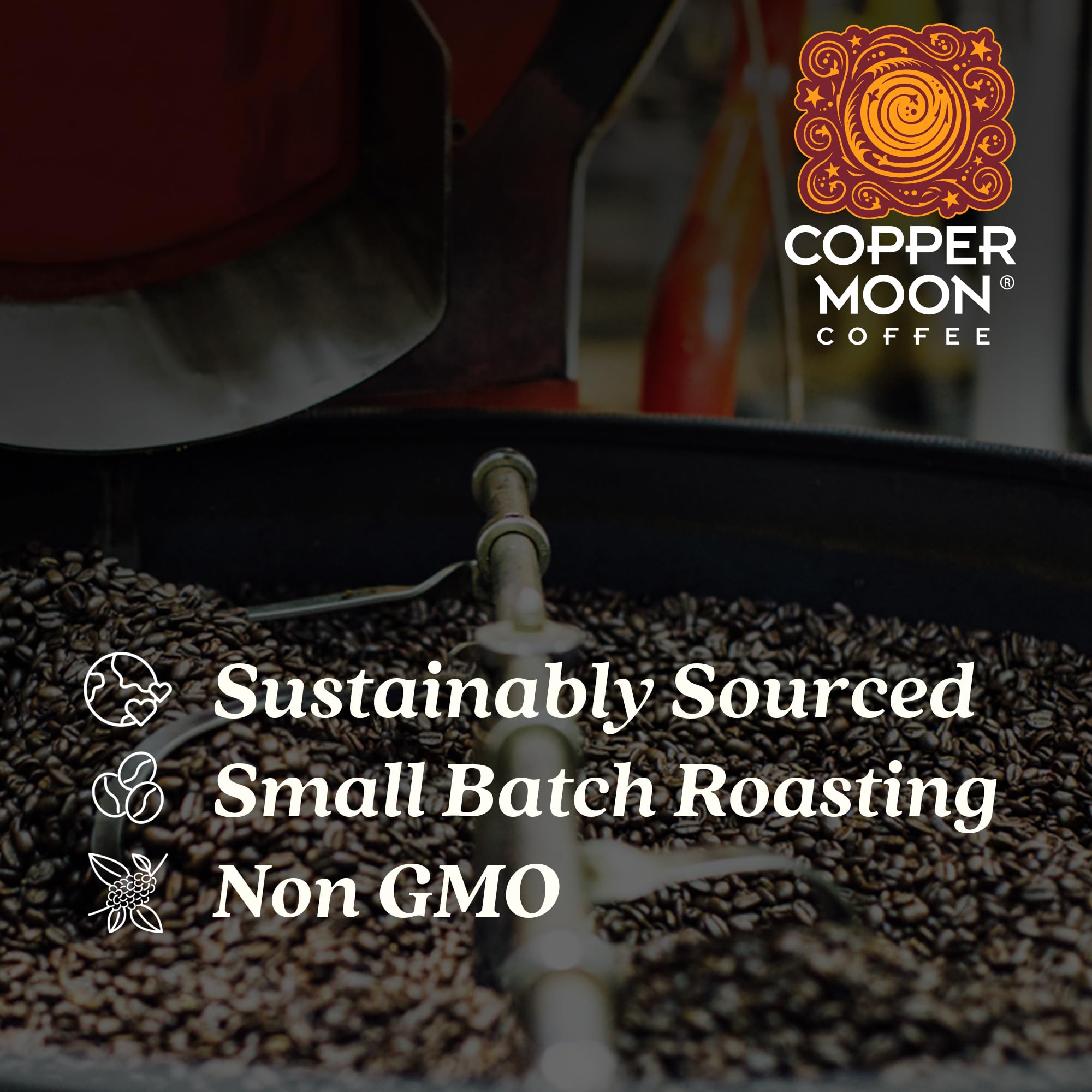 Copper Moon comparación de tamaño con taza, porción individual práctica