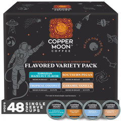Copper Moon frente del empaque mostrando variedad de sabores y conveniencia