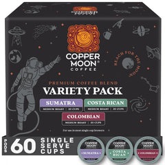 Copper Moon vista frontal del paquete de 60 cápsulas, conveniencia y variedad