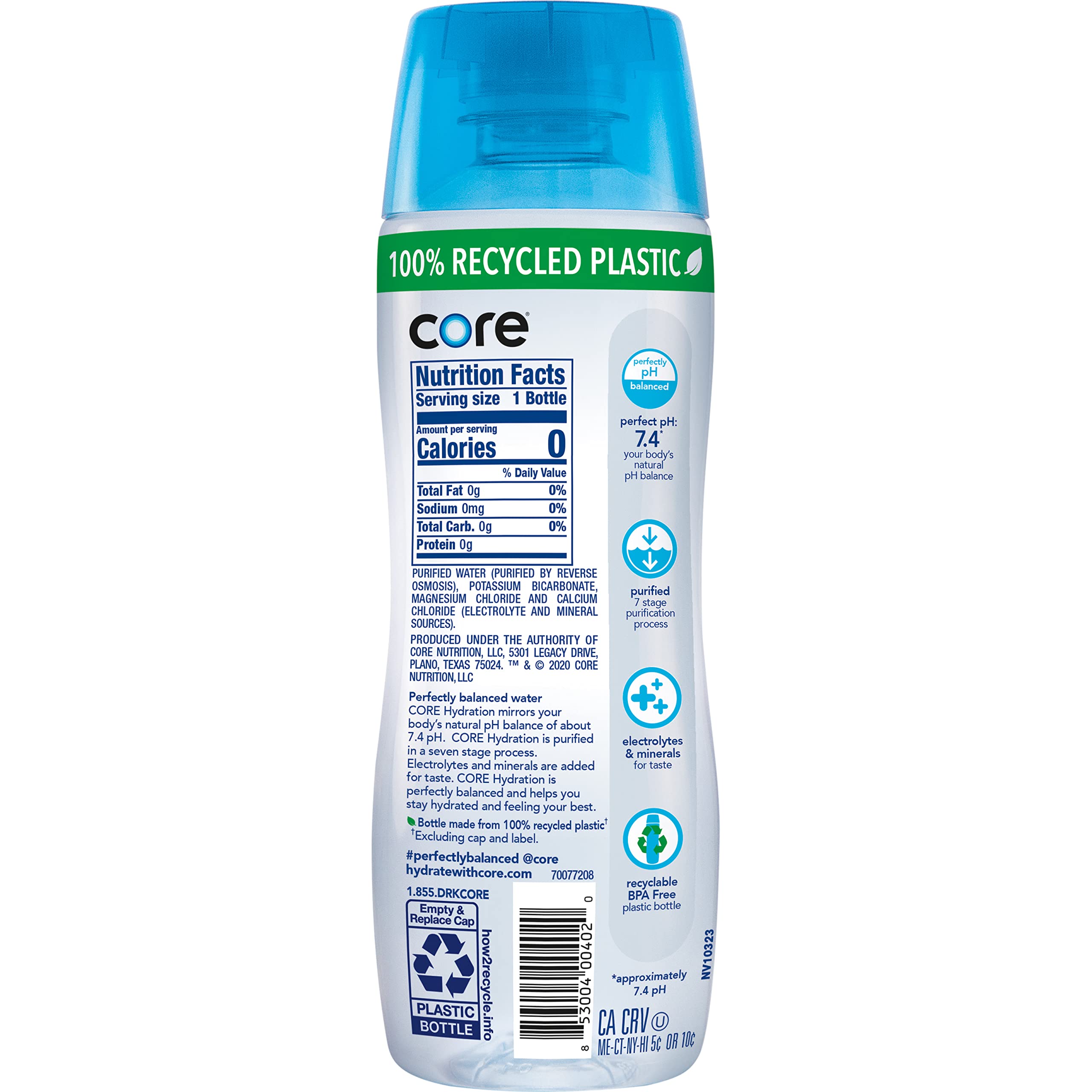 Core botella junto a mano para comparar tamaño 20 oz y portabilidad diaria