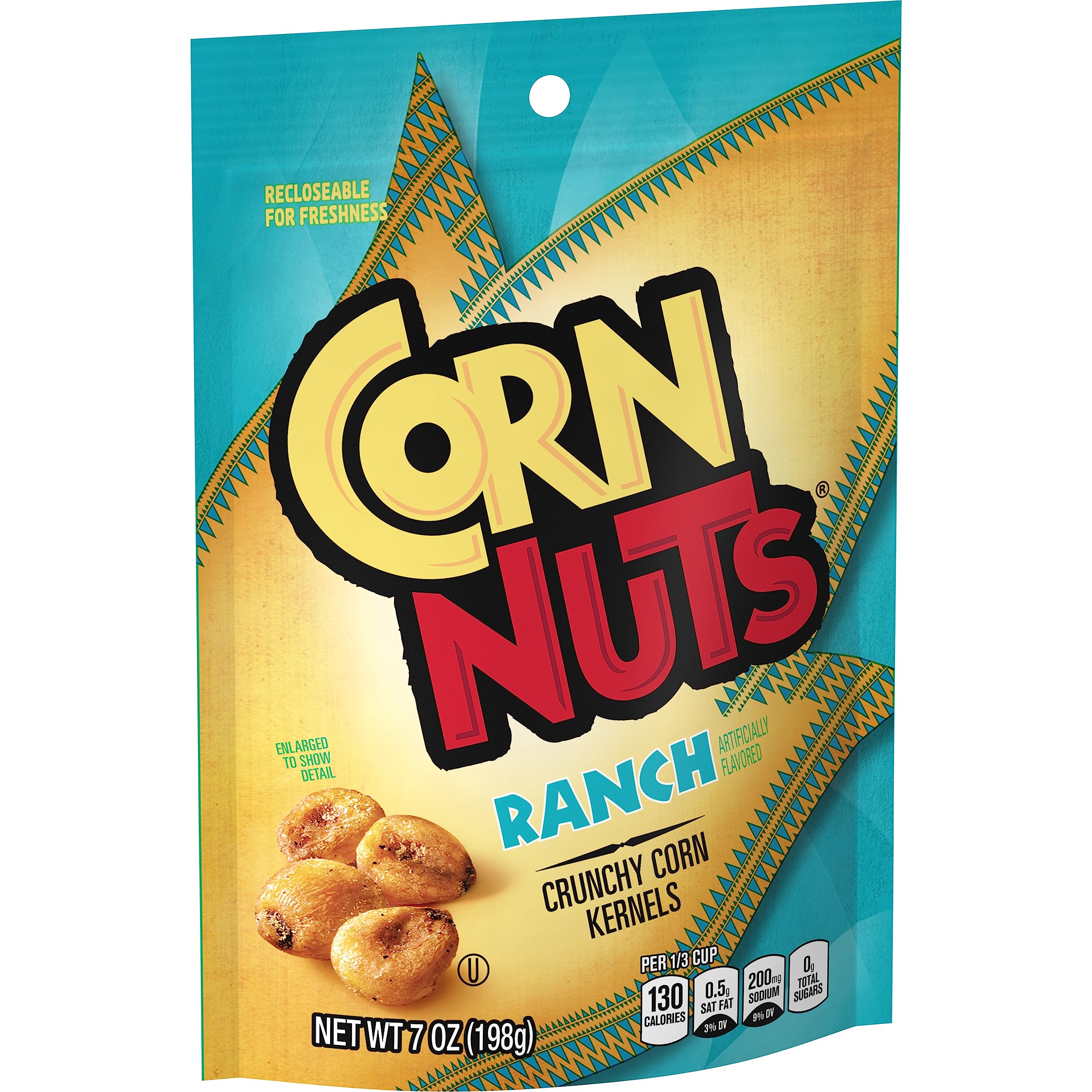 Corn Nuts empaque frontal mostrando branding y sabor ranch disfrutado fácilmente