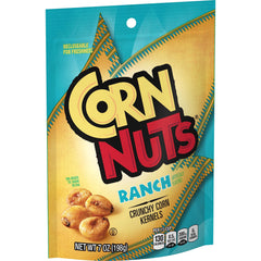 Corn Nuts empaque frontal mostrando branding y sabor ranch disfrutado fácilmente
