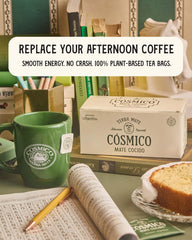 Cósmico taza de mate lista para beber con sabor suave y energía limpia