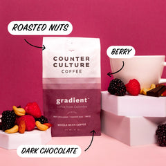 Counter Culture bolsa abierta con granos enteros resaltando aroma y calidad