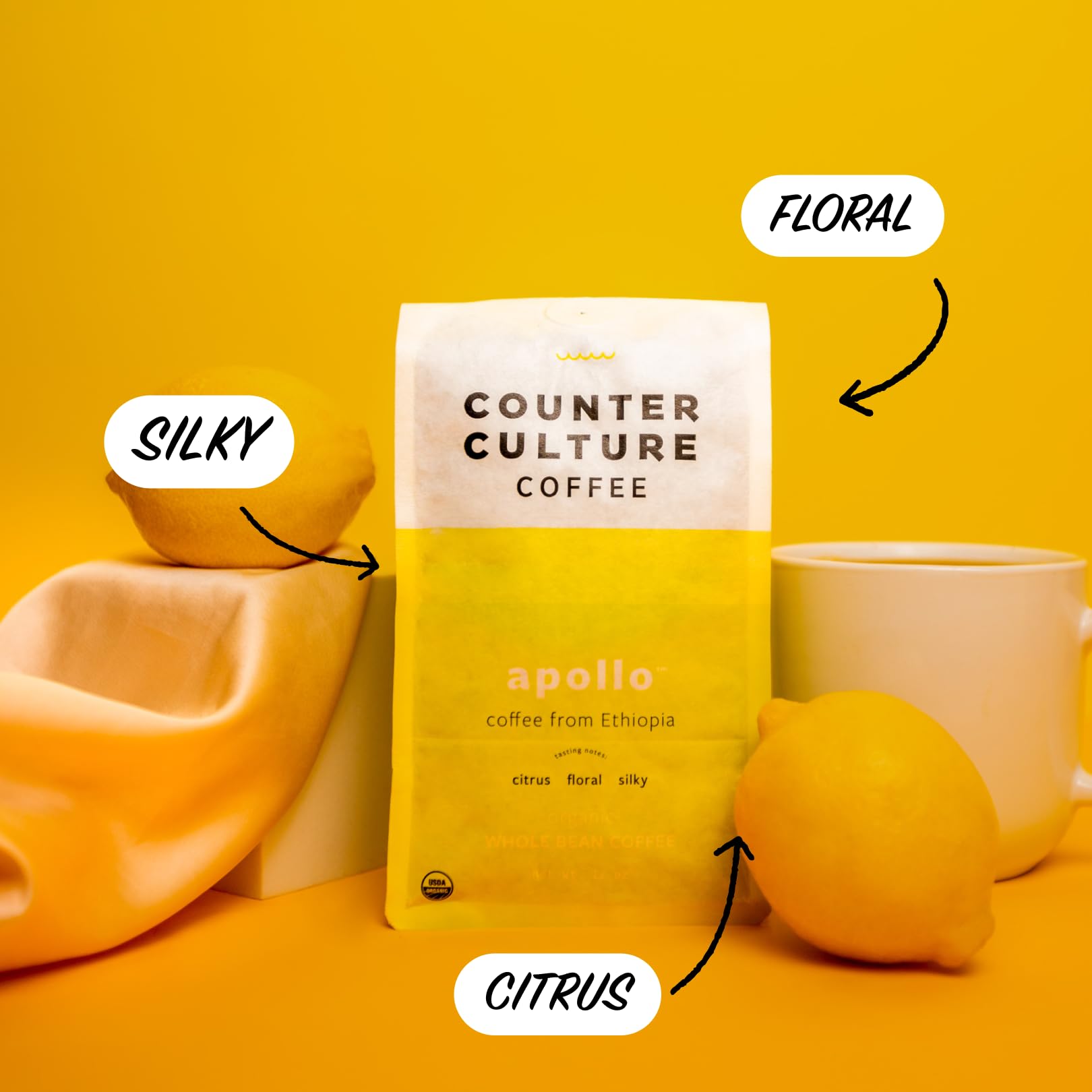 Counter Culture primer plano de textura de granos enteros con brillo natural