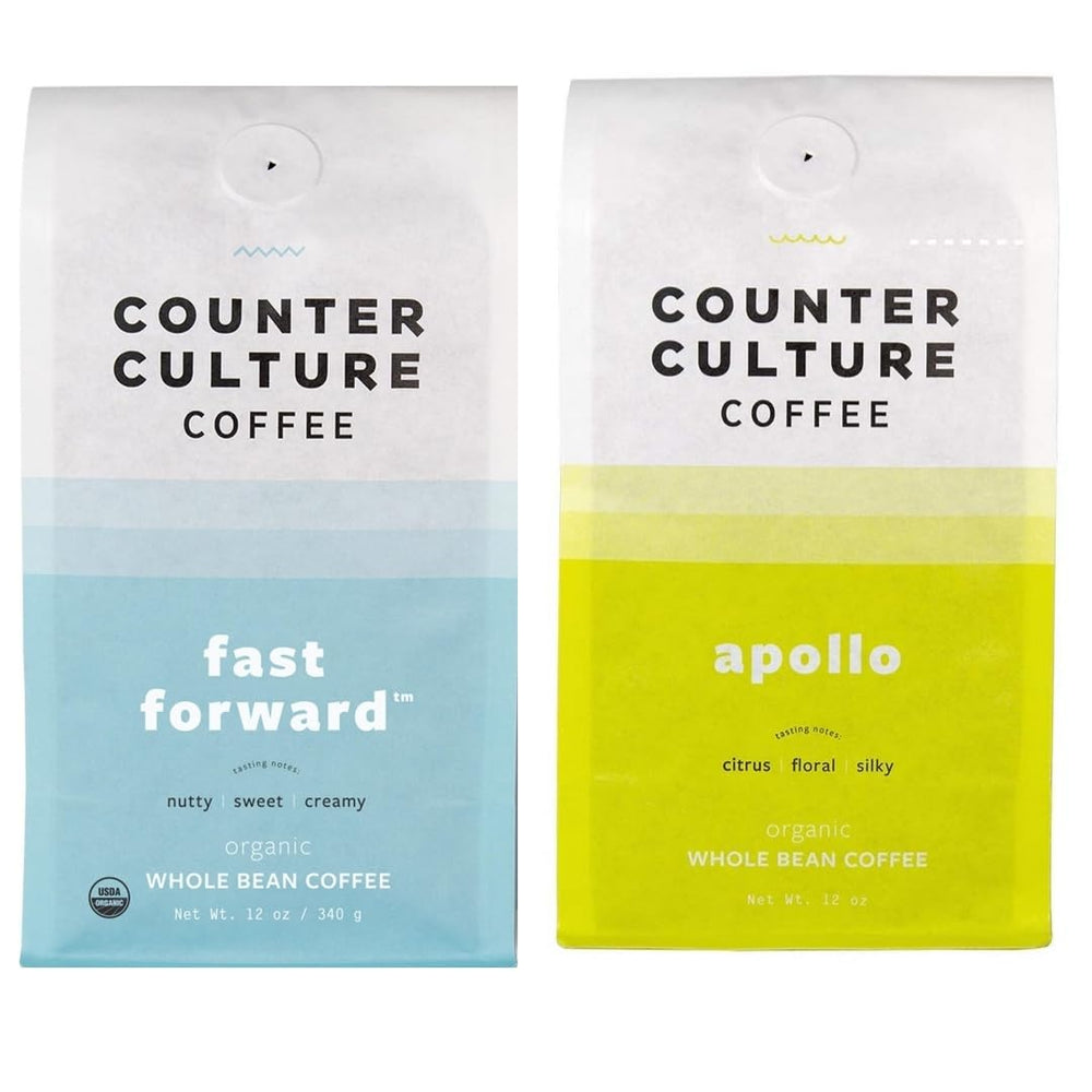 Counter Culture empaque frontal del paquete doble mostrando marca y variedades