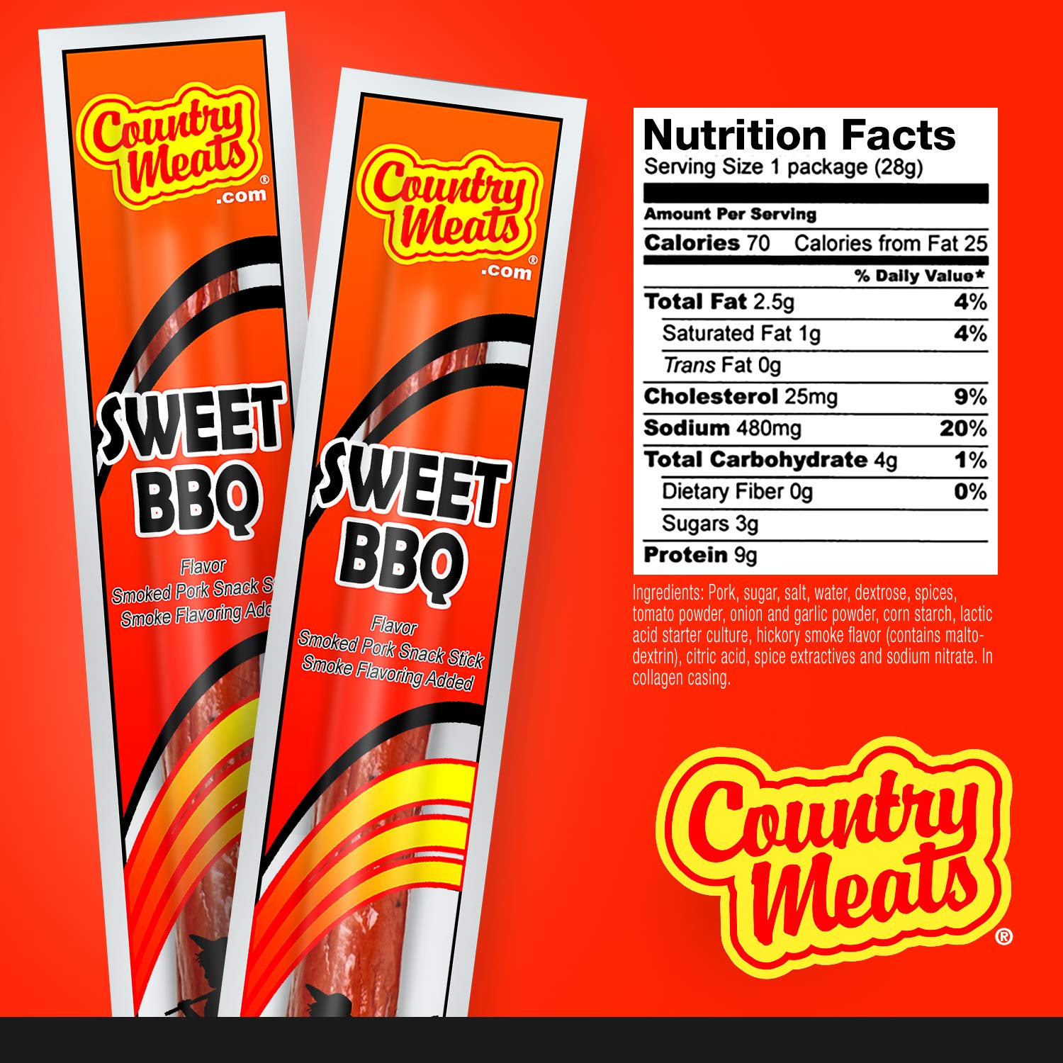 Country Meats primer plano textura del palito resaltando jugosidad y firmeza