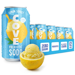 Cove Soda Lemon Sorbet lata frontal mostrando diseño y efecto refrescante