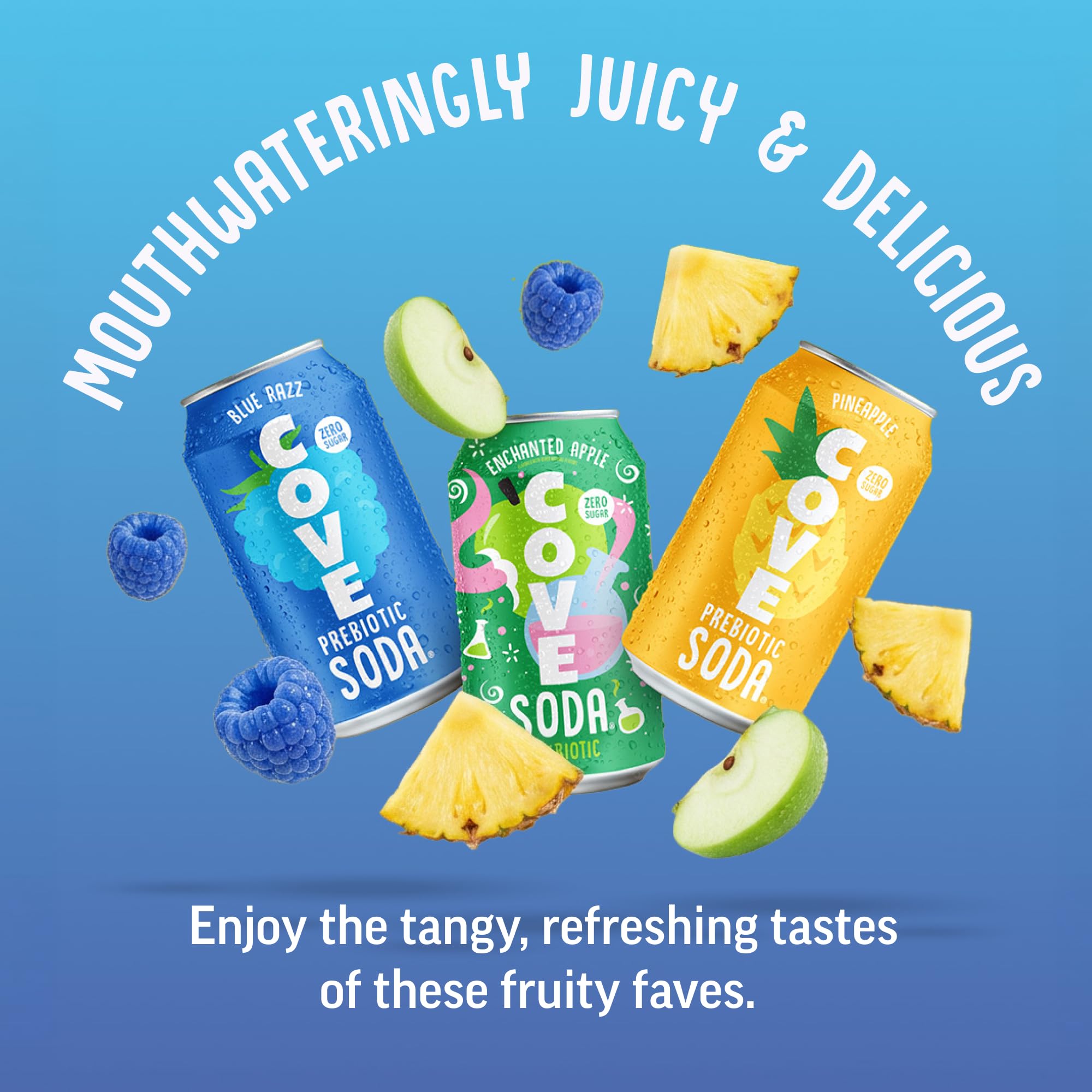 Cove Soda Blue Razz servido, sabor intenso y refrescante