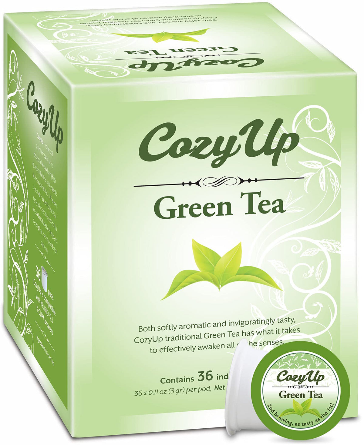 Cozy Up caja frontal mostrando 36 cápsulas y diseño del producto para fácil identificación y conveniencia
