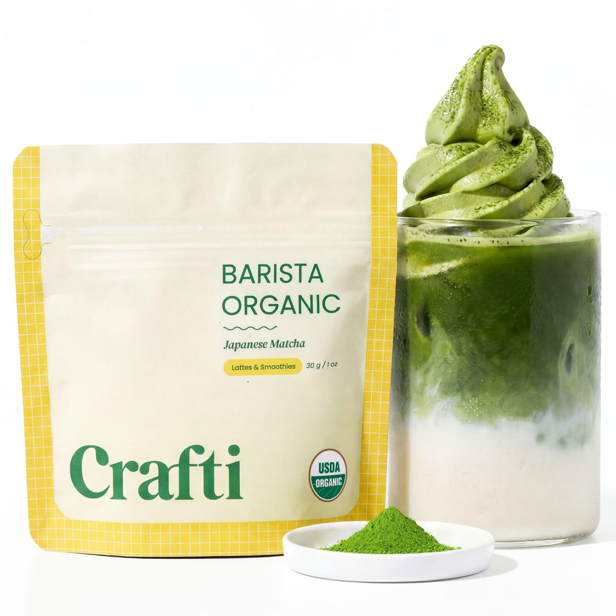 Crafti envase frontal del matcha destacando diseño y practicidad