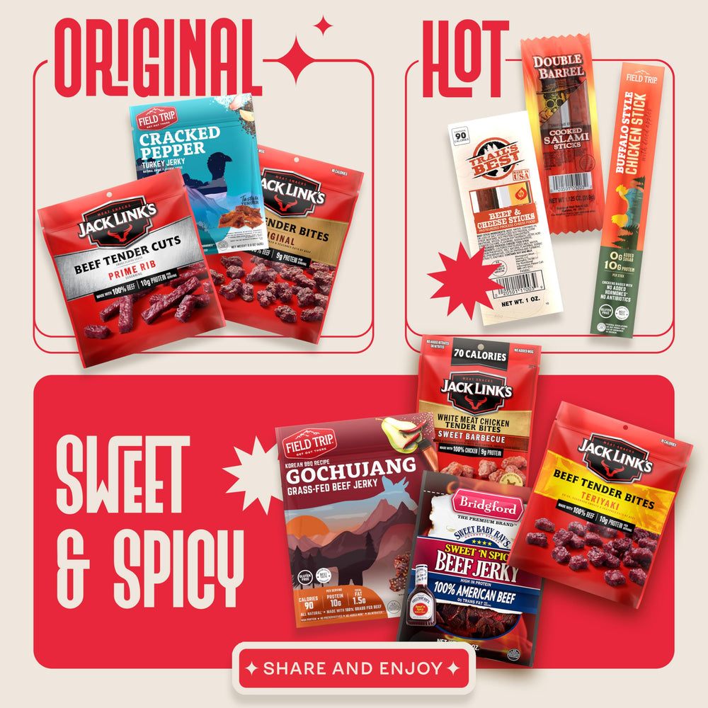 Cravekraft persona sosteniendo palitos de jerky como snack energético portátil