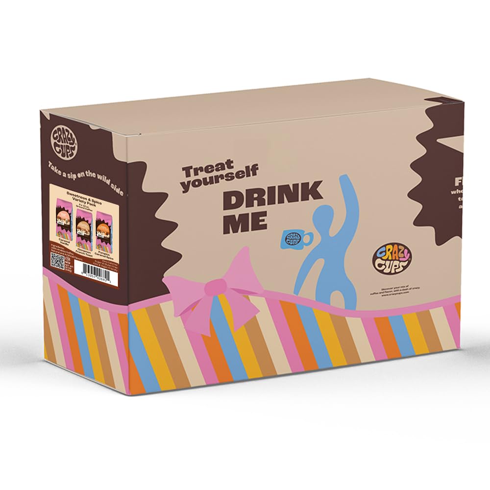 Crazy Cups bolsas de 10 oz junto a una taza para ver escala y porciones