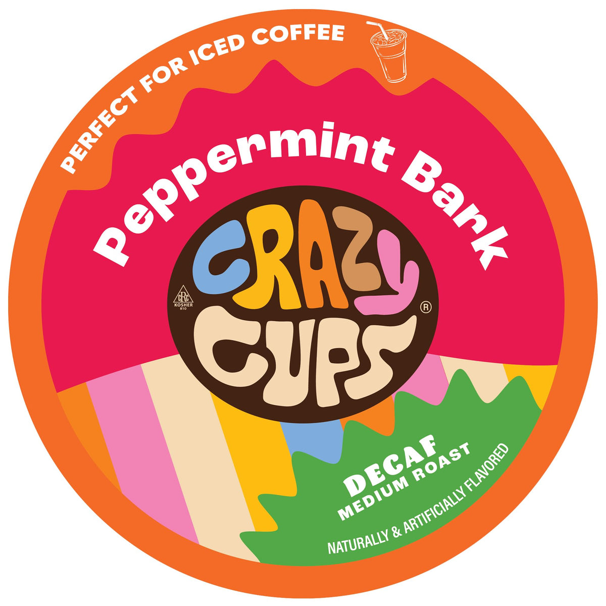 Crazy Cups frontal del paquete mostrando 22 cápsulas y sabor festivo